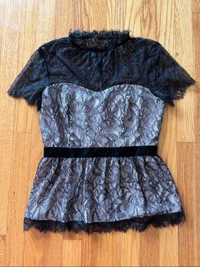 Black Lace Overlay Peplum Top